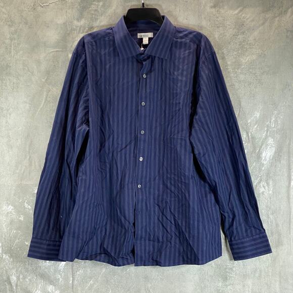 Bar III Other - BAR III Men's Navy Slim-Fit Stretch Dotted Stripe-Print Button Dress Shirt SZ XL